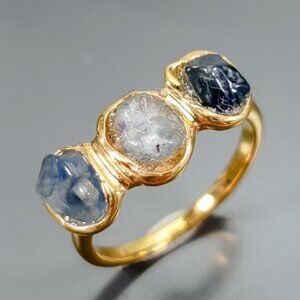 RING Blue Sapphire Rough 925 Size 7.5